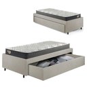 Ver imagem 1 de Base Box Cama Viúva Sapateira Courino Linho Areia e Colchão Adapto Ecoflex 120x203