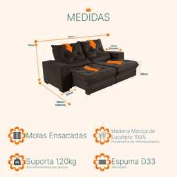 Sofá Retrátil Reclinável 1,80m Molas Ensacadas Suede Isis Castor - Sofá Casa - 4