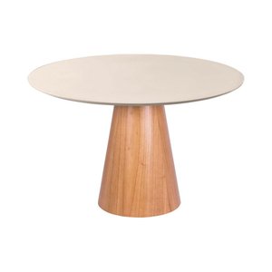 Mesa de Jantar Cone Redonda 107 Cm - Lâmina de Madeira Cinamomo e Laca Off White