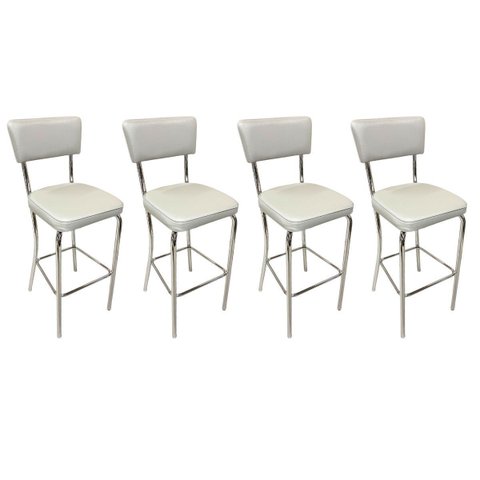 Conjunto 4 Banquetas Olivia Altura 65cm Bar Cozinha Cromada Assento Grosso Confortável Prata Encosto