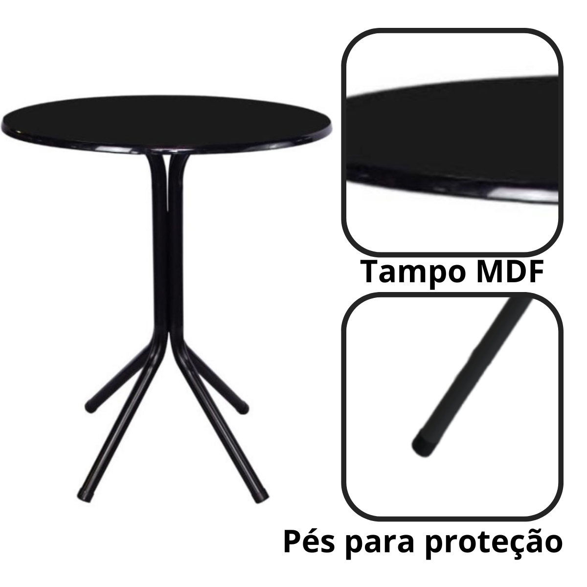 Mesa Bistrô Baixo Preto 80cm Tampo Preto para Cozinha e Bar - 2