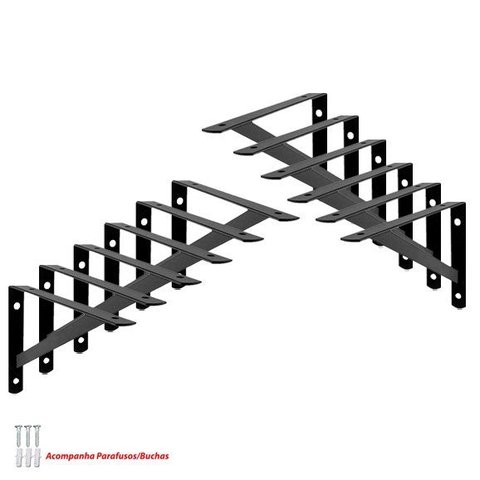 Kit 12 Peças Suporte Mão Francesa Forte, para Prateleira de 40cm - Preta