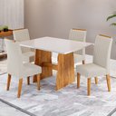 Ver imagem 1 de Conjunto Sala de Jantar 4 Lugares Retangular Tampo de MDP Belline Yescasa Bege/Mel/Off White