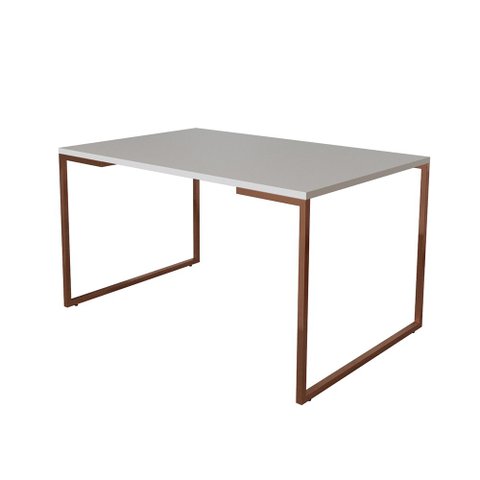 Mesa de Jantar Industrial 6 Lugares Branca 140x90 Base Aço Cobre