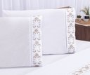 Ver imagem 3 de Jogo lençol Veneza quarto casal Padrão bordado 4 peças 2fronha:Branco com Caqui