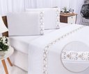 Ver imagem 1 de Jogo lençol Veneza quarto casal Padrão bordado 4 peças 2fronha:Branco com Caqui
