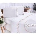 Ver imagem 1 de Jogo lençol Veneza quarto casal Padrão bordado 4 peças 2fronha:Branco com Caqui
