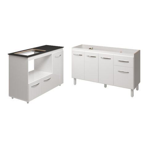 Armário Camila Cozinha Gabinete de Pia 140 Cm e Balcão para Cooktop 4 Bocas e Forno ou Microondas Al