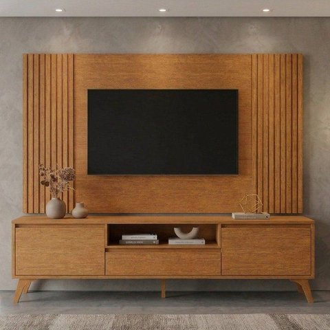 Rack com Painel para TV até 65 Polegadas 237cm x 201cm Ripado 100% MDF Piazza