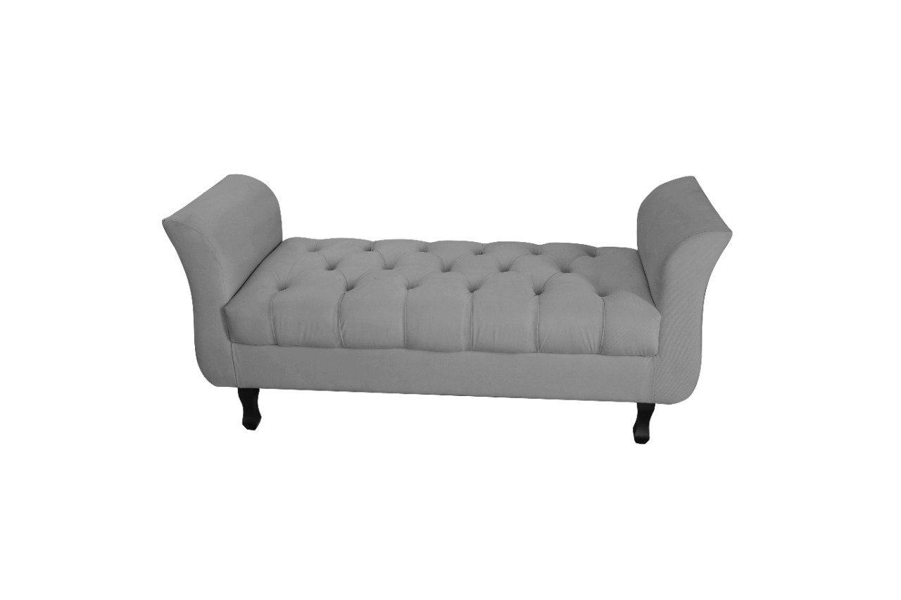 CONJUNTO CABECEIRA MIRAGE QUEEN 160CM + RECAMIER CALÇADEIRA NEW GRECIA 160CM SUEDE CINZA - 3