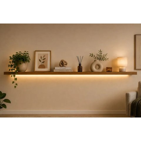 Prateleira MDF 30mm LED 195x20 Suporte Invisivel Freijo Natura 3000k 220V