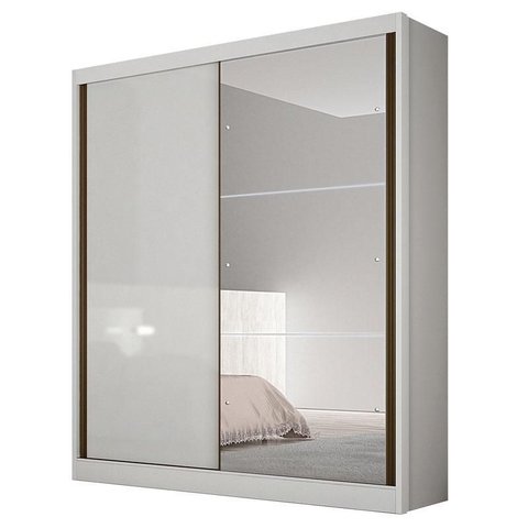 Guarda Roupa Solteiro Dante 2 Portas Neve com Nicho e Espelho – Novo Horizonte