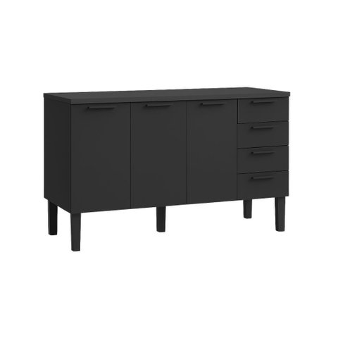 Armário de Cozinha 144cm 100% Aço 3 Porta e 4 Gavetas Balcão:Preto