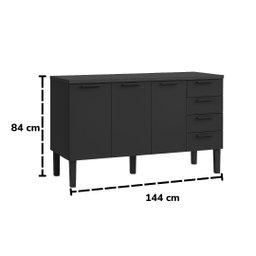 Armário de Cozinha 144cm 100% Aço 3 Porta e 4 Gavetas Balcão:preto - 5