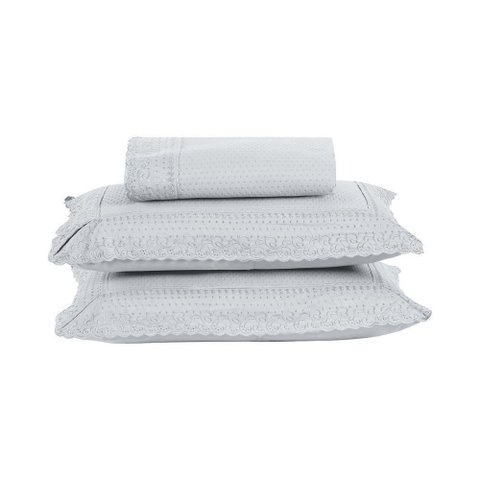 Kit Colcha 3 Peças Queen Percal 300 Fios Bordado Inglês Home Paris - Branco