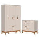 Ver imagem 1 de Jogo de Quarto Infantil Flip Guarda Roupa 4 Portas e Cômoda 1 Porta Areia Fosco - Reller Móveis