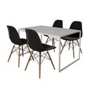 Ver imagem 6 de Mesa Industrial Base Ferro Branco 137x90 Tampo Branco 4 Cadeiraseiffel Madeira Assento Preto