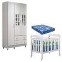 Ver imagem 1 de Berço Americano Lila e Guarda Roupa Mariah 3 Portas Branco Brilho com Colchão – Carolina