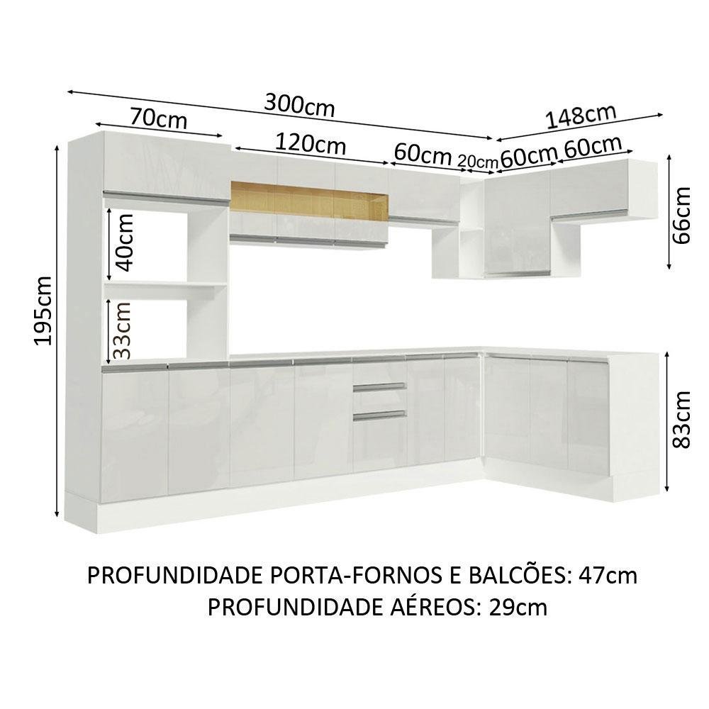 Armário de Cozinha Completa de Canto 100% MDF 448 cm Frentes Branco Brilho Smart Madesa XA01 - 4