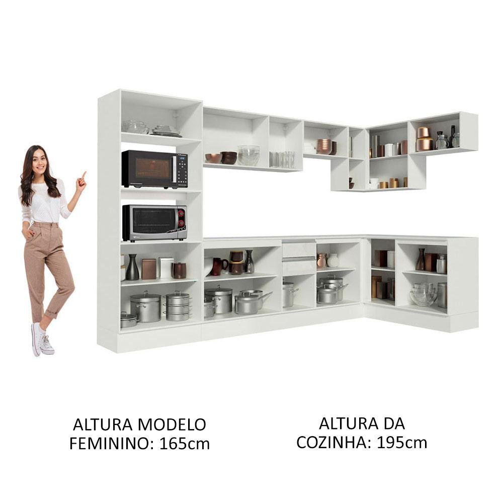 Armário de Cozinha Completa de Canto 100% MDF 448 cm Frentes Branco Brilho Smart Madesa XA01 - 6