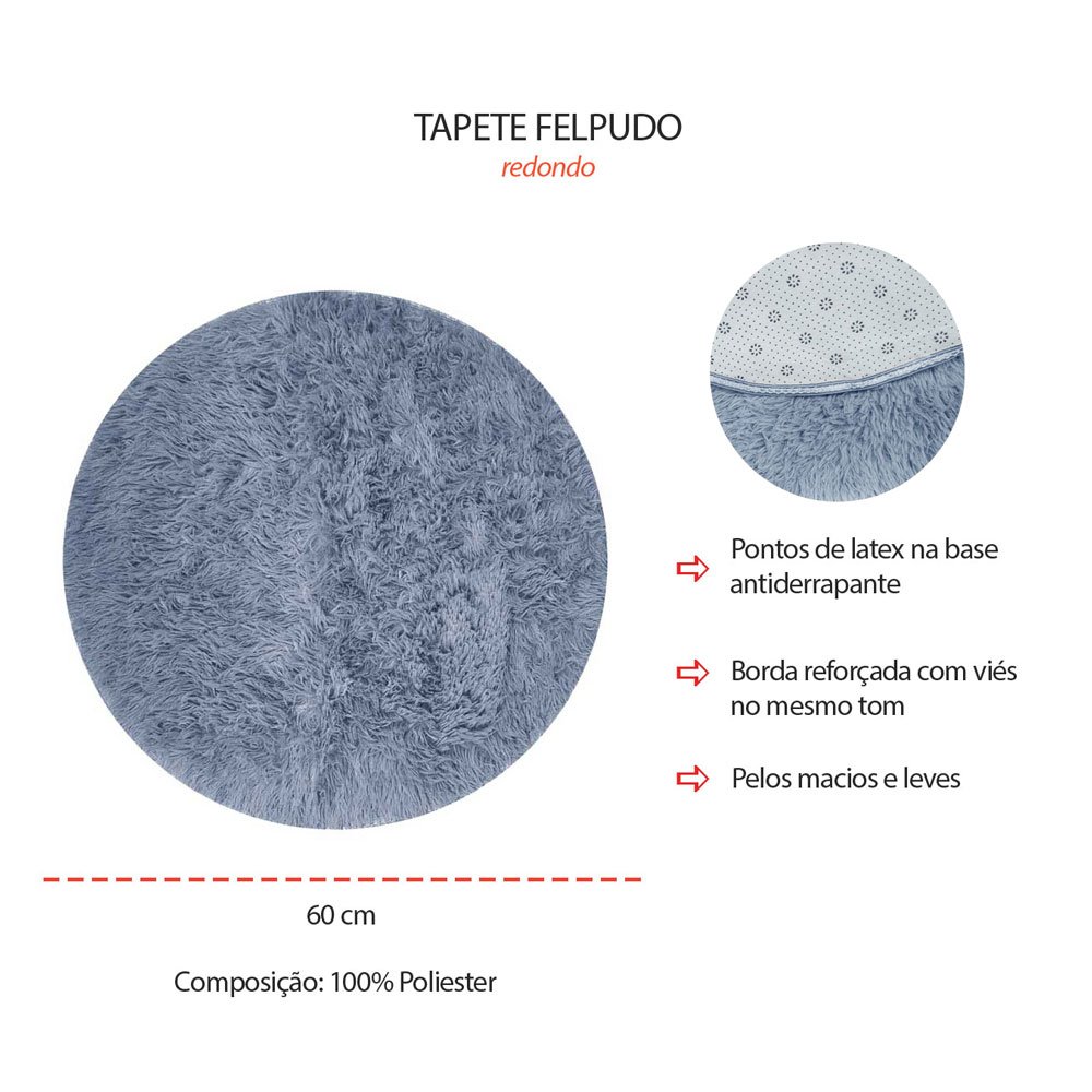 Tapete Redondo Banheiro Azul Cinza Closet Felpudo Antiderrapante 60cm - 3