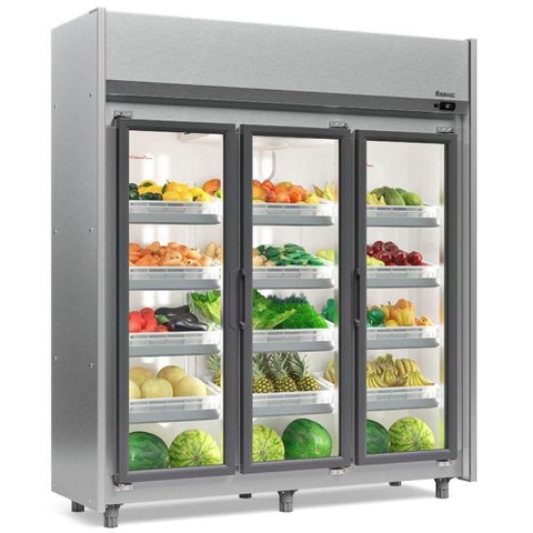 Refrigerador Vertical Auto Serviço GEAS3P 1200L Iluminação LED Inox Gelopar