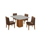 Ver imagem 3 de Mesa de Jantar Eloise Canto Copo 4 Cadeiras Moderna Mobília Veludo Marrom/off White/naturale