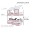 Ver imagem 4 de Beliche Casinha Encantada com 02 Gavetas Madeira Maciça Rosa/ Branco Megamobilia