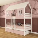 Ver imagem 2 de Beliche Casinha Encantada com 02 Gavetas Madeira Maciça Rosa/ Branco Megamobilia