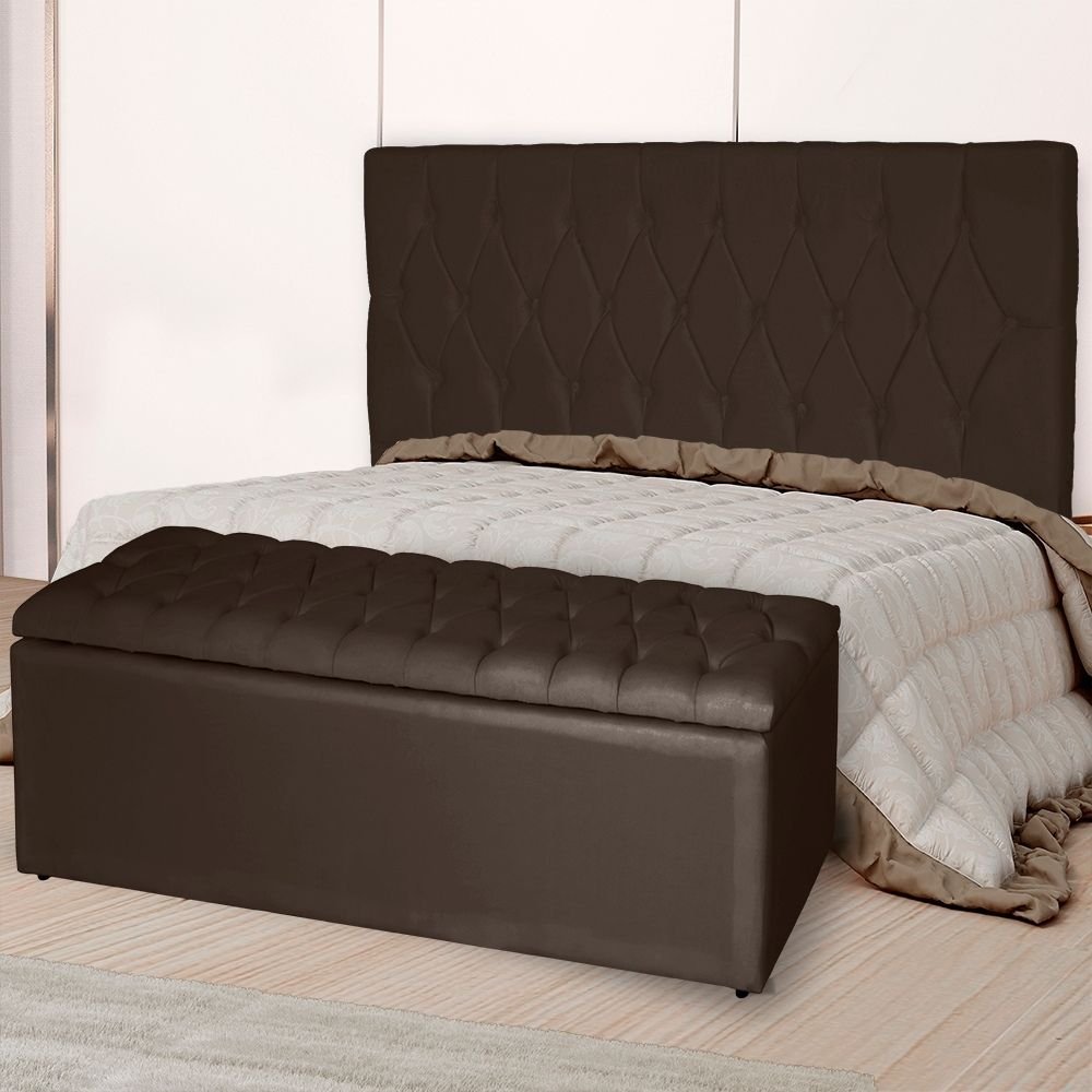 Kit Cabeceira Cama Box Casal King Com Recamier Bau Livía 195cm Suede ...