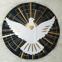Ver imagem 1 de Decoração de Parede Religiosa Divino Espirito Santo em Mdf Aplique Dourado Quadro Vazado