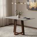 Ver imagem 2 de Mesa de Jantar 4 Lugares Retangular Isis Tampo de Vidro Off-White Pés em Madeira Maciça Imbuia