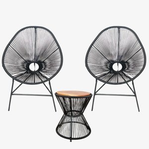 Kit 2 Cadeiras Acapulco + Mesa Ampulheta(preta)