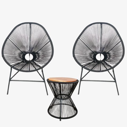 Kit 2 Cadeiras Acapulco + Mesa Ampulheta(preta)