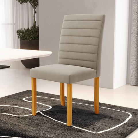 Cadeira de Sala de Jantar Estofada Veiga Madeira Maciça Suede Bege G78 - Gran Belo Cadeira de Jantar