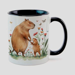 Caneca Branca com Interna Preta Y5 Capivara Mae e Filhote 1