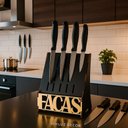 Ver imagem 5 de Porta Facas Faqueiro Organizador de Cozinha Gourmet Bbq Decor Gold