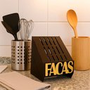 Ver imagem 6 de Porta Facas Faqueiro Organizador de Cozinha Gourmet Bbq Decor Gold