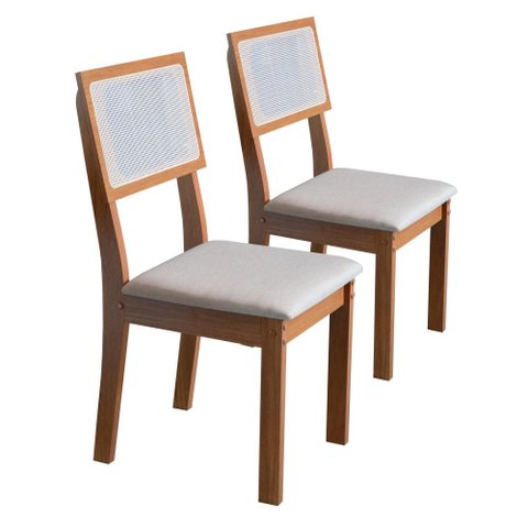 Conjunto 2 Cadeiras para Sala de Jantar Clara de Madeira MDF com Telinha Tipo Ratan