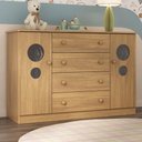 Ver imagem 1 de Cômoda Infantil 125cm 2 Portas com Vidro e 4 Gavetas Pirulito Multimóveis Mp4470 Madeirado