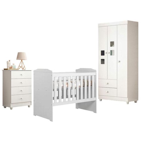Guarda Roupa Life com Gaveteiro Soft e Berço Americano Carinho Branco Acetinado - Tigus