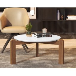 Mesa de Centro Sala de Estar Áustria Decoração Pés Madeira Tampo Redondo Branco - 4