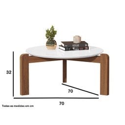 Mesa de Centro Sala de Estar Áustria Decoração Pés Madeira Tampo Redondo Branco - 5