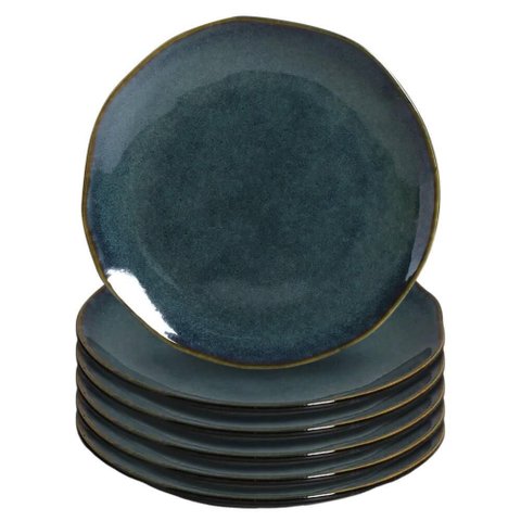 Pratos de Sobremesa de Cerâmica Stoneware Orgânico Oceano 6 Peças - Porto Brasil