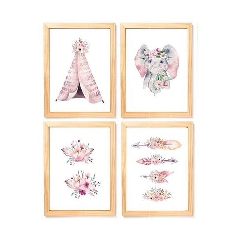 Kit Quadro Infantil Cabana Flores Decorativo Quarto Criança Enxoval Bebê Menina