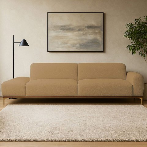 Sofá Living Unne 3 Lugares 210cm Terminal Direito Bouclé Camel - Nexta Casa