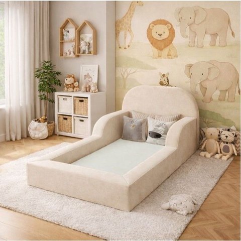 Cama com Colchão Solteiro Montessoriana Infantil Segura Inteira em Espuma Bege - Mr Estofados