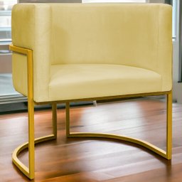 Poltrona Decorativa Para Sala Recepção Escritório Luna Suede Base de Ferro Dourada - 2