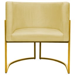Poltrona Decorativa Para Sala Recepção Escritório Luna Suede Base de Ferro Dourada - 3