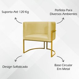 Poltrona Decorativa Para Sala Recepção Escritório Luna Suede Base de Ferro Dourada - 8